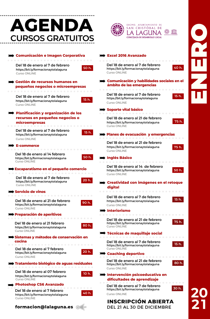 Agenda Cursos enero 2021