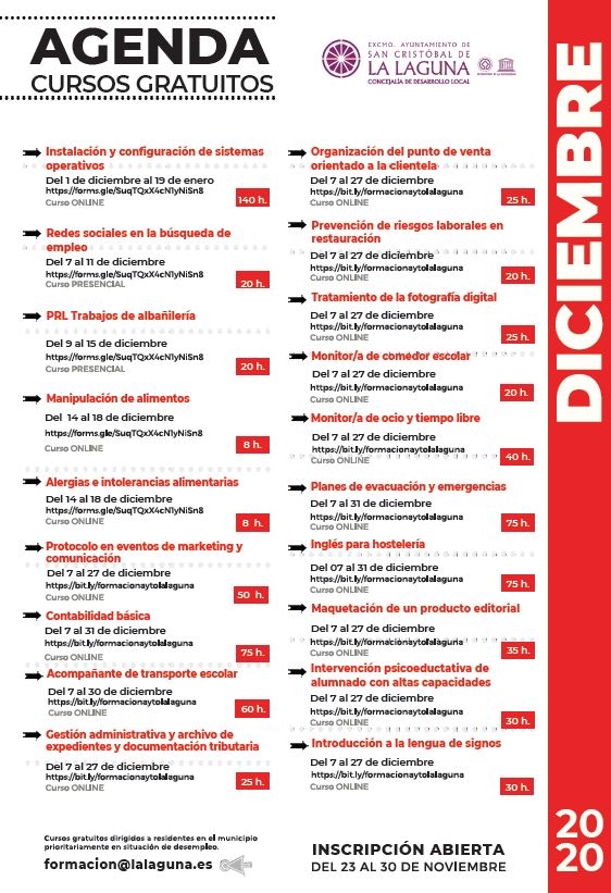 Agenda cursos diciembre