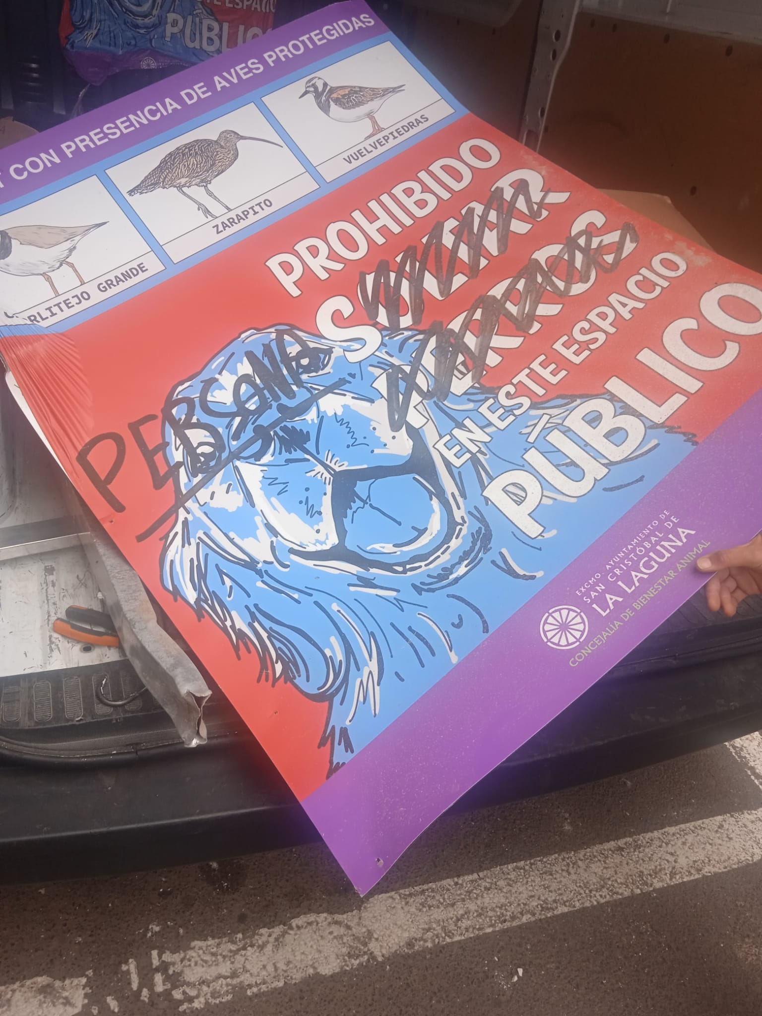 Panel arrancado sendero San Juanito
